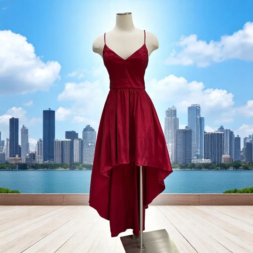 BDarlin Red High Low Formal Dress 11/12 Spaghetti Strap Prom Gown Y2K Trendy‎